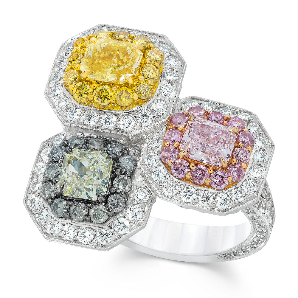 Trio Radiance Fancy Colored Diamond Ring