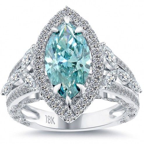 White Gold Marquise-Cut Aquamarine Diamond Halo Ring