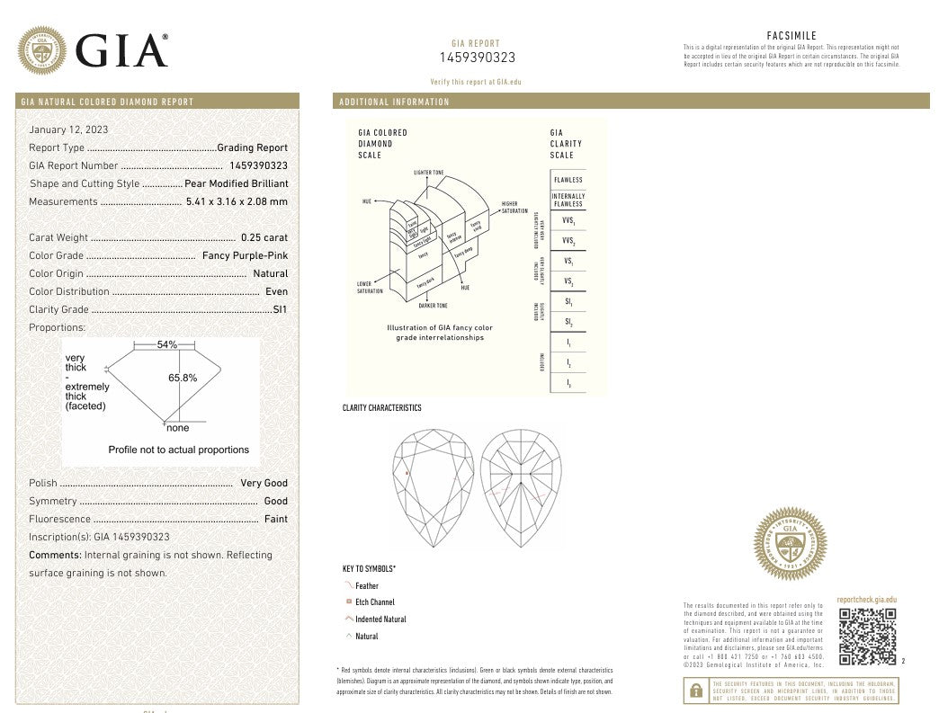 0.26 Carat Fancy Purple-Pink Pear Diamond SI1 GIA
