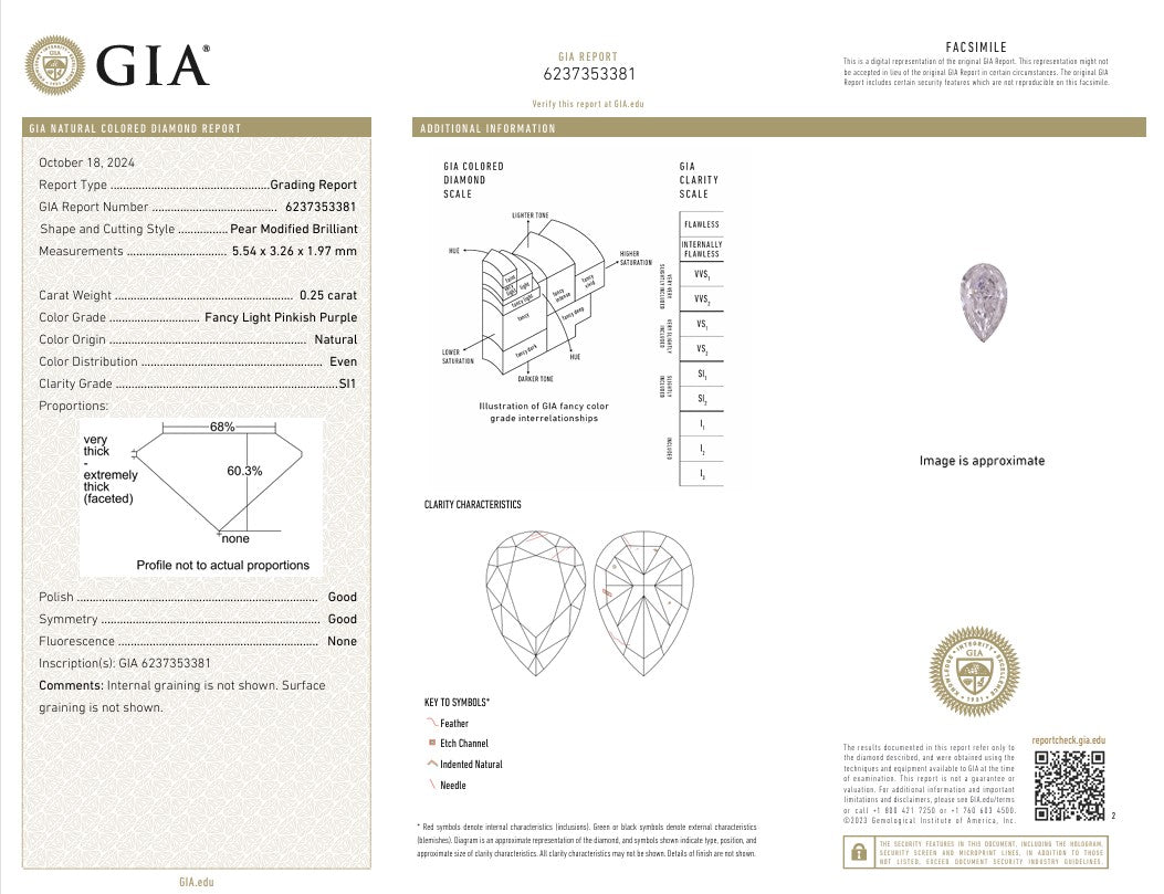 0.25 Carat Fancy Light Purple Pear Diamond SI1 GIA