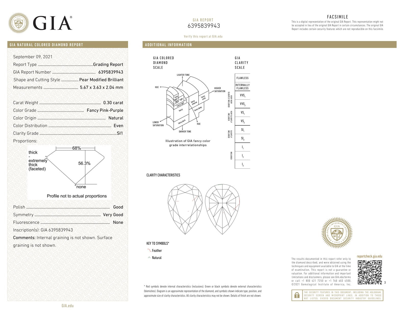 0.36 Carat Fancy Purple-Pink Pear Diamond VS2 GIA