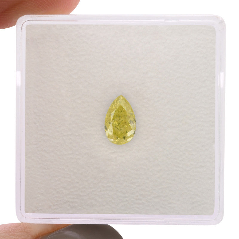 0.61 Carat Fancy Intense Green - Yellow Pear Diamond VS1 GIA