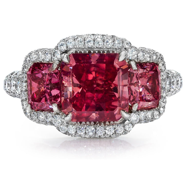 Luxury Triple Ruby & Diamond Halo Ring