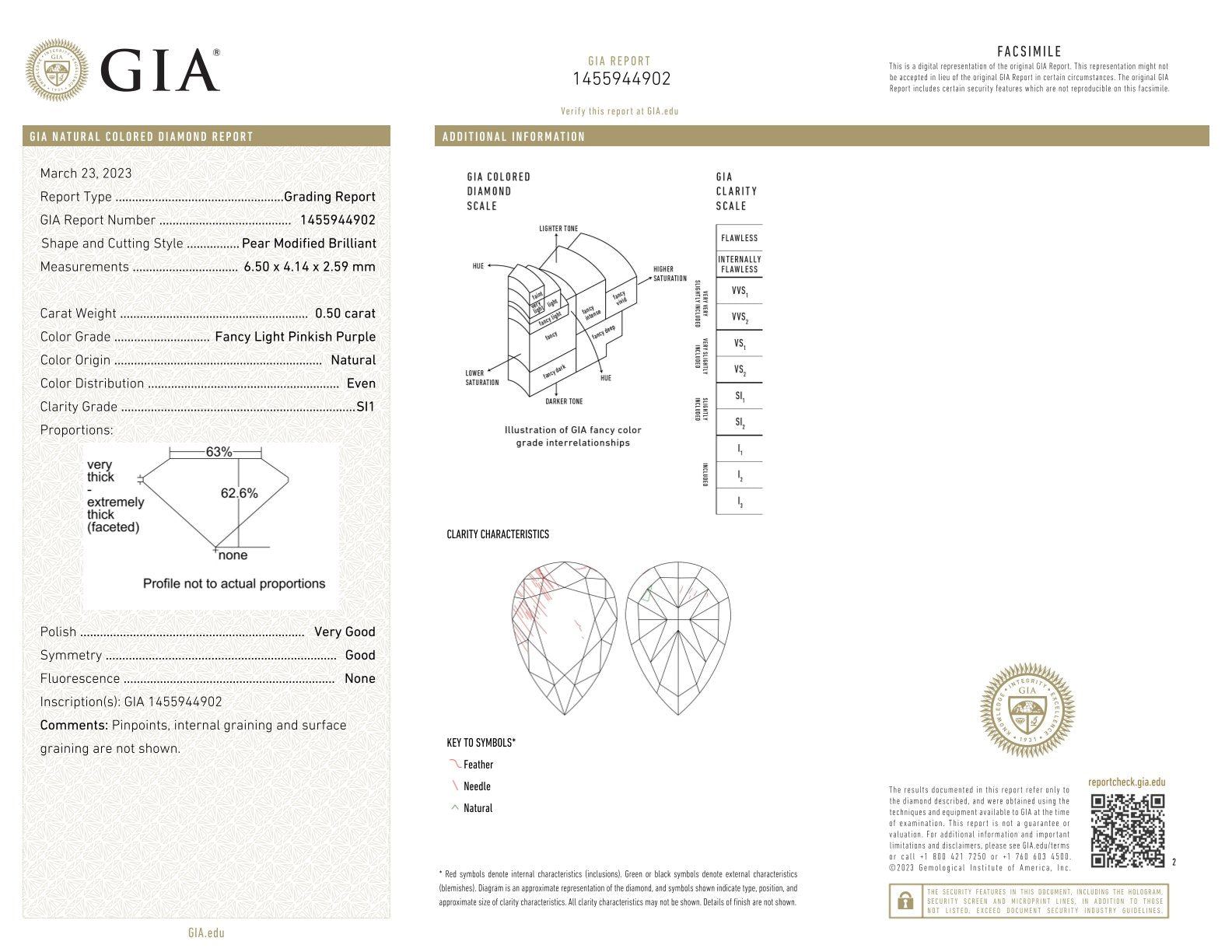 0.41 Carat Fancy Light Pink Pear Diamond SI2 GIA