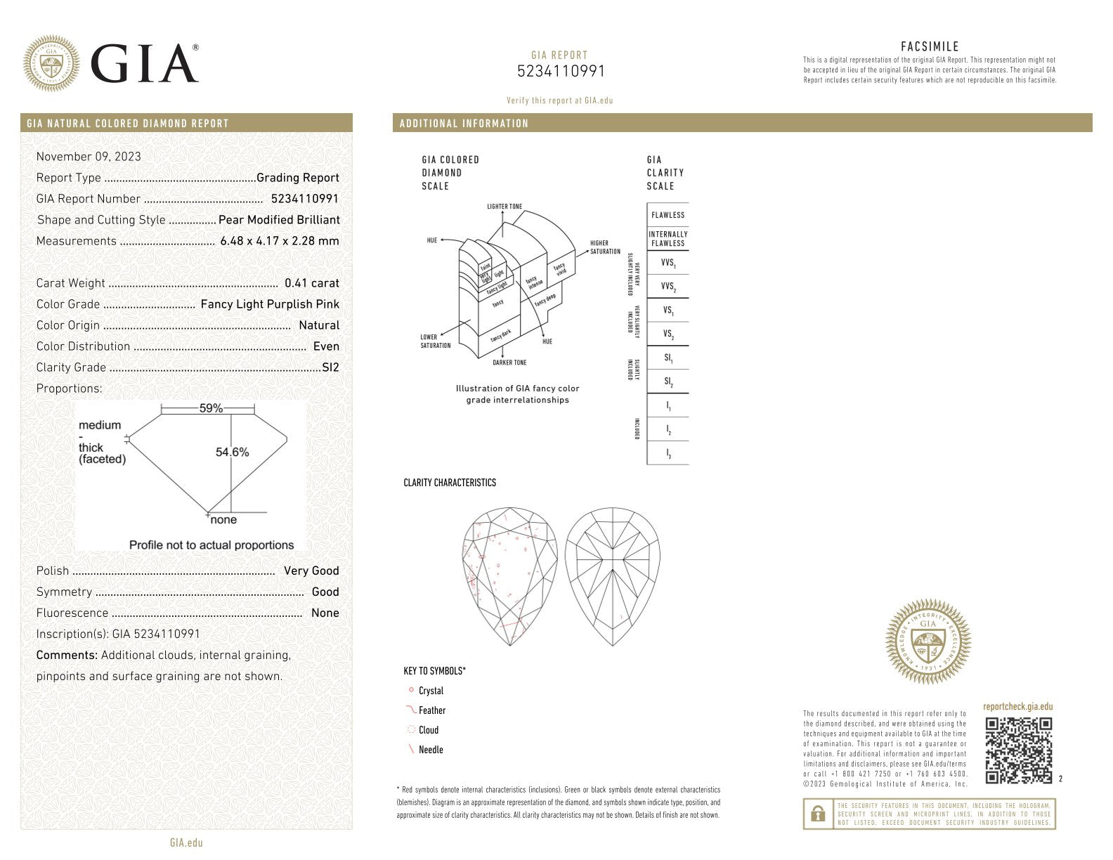 0.41 Carat Fancy Light Pink Pear Diamond SI2 GIA